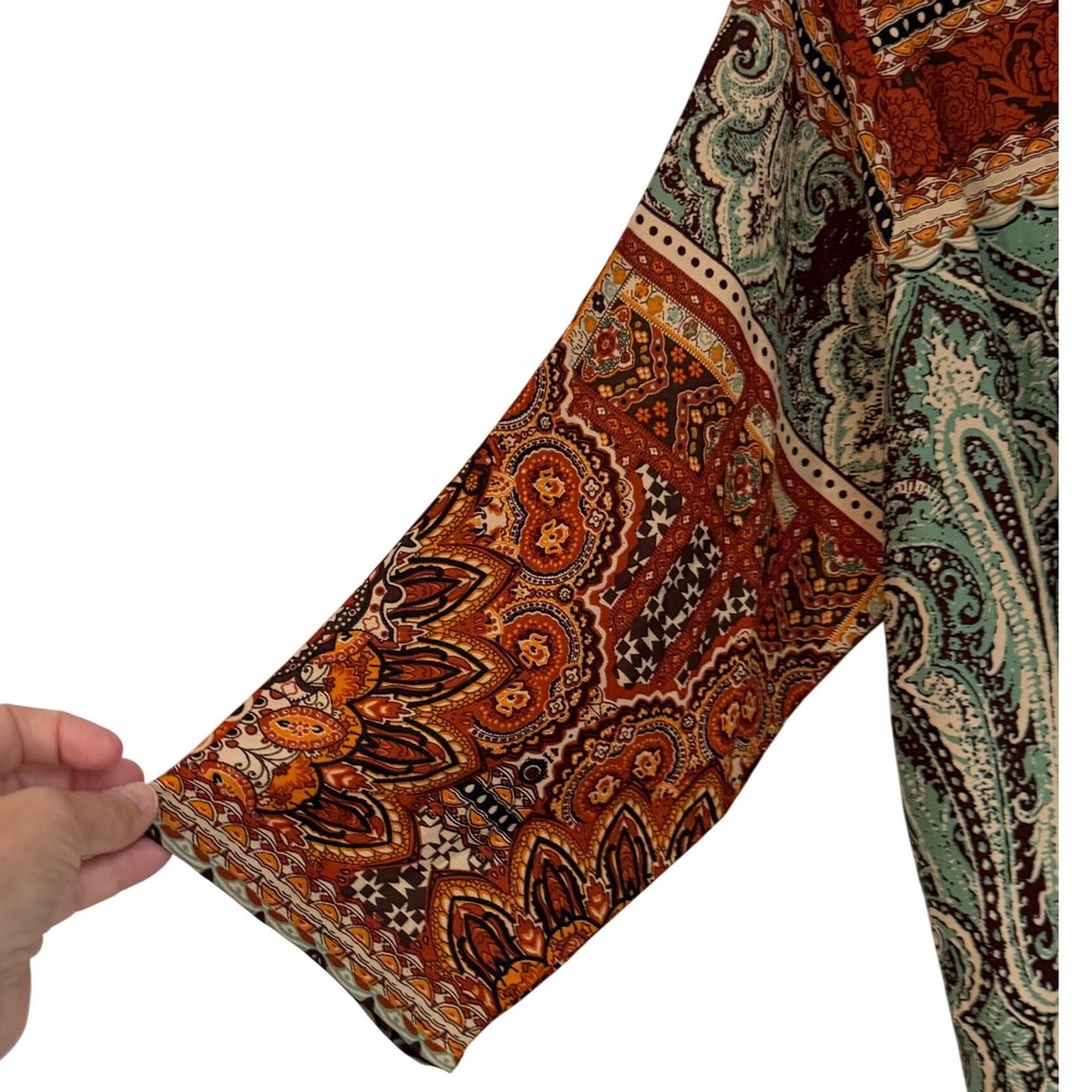 Boho Paisley Kimono Cardigan Coverup Womens XL Brown Earthy Festival Layering - Picture 4 of 10